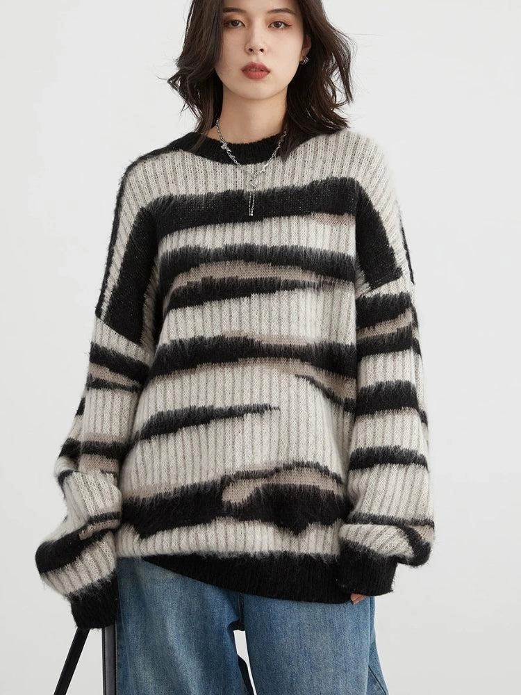 Striped Zebra Knit Sweater Your Wild Side Awaits Cozy Chic Style Must Have Now