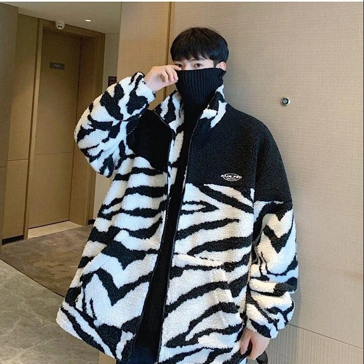 Zebra Zip-Up: Bold Stripes, Effortless Cool - Your New Obsession.